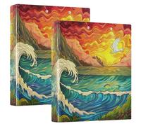 3 Ring Binder Sunset Glow A4 Binders with Clip Hold 200 Sheets with PVC Pockets Files Organisation for School Office Supplies 2 Pack