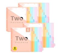 3 Ring Binder Tabs, 32 Pack Heavy Duty PP Double Pocket File Dividers with 4 x Labels, Water-Resistant Binder Organizer for School, Home and Office