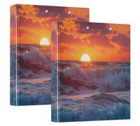 3 Ring Binder The Sunset Over The Sea A4 Binders with Clip Hold 200 Sheets with PVC Pockets Files Organisation for School Office Supplies 2 Pack