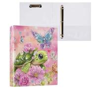 3 Ring Binder Turtle Flowers Butterfly 1.5 Inch Round Rings Holds 200 Sheets,3Ring Binders with Anti-Slip Metal Clip