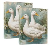 3 Ring Binder Two White Ducks A4 Binders with Clip Hold 200 Sheets with PVC Pockets Files Organisation for School Office Supplies 2 Pack