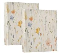 3 Ring Binder Vintage Watercolour Wildflowers A4 Binders with Clip Hold 200 Sheets with PVC Pockets Files Organisation for School Office Supplies 2 Pack