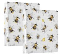 3 Ring Binder Watercolor Bee A4 Binders with Clip Hold 200 Sheets with PVC Pockets Files Organisation for School Office Supplies 2 Pack