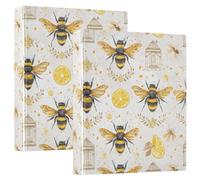 3 Ring Binder Watercolor Bee Lemon A4 Binders with Clip Hold 200 Sheets with PVC Pockets Files Organisation for School Office Supplies 2 Pack