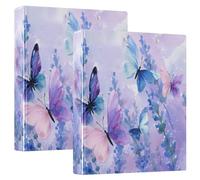 3 Ring Binder Watercolor Purple Butterfly A4 Binders with Clip Hold 200 Sheets with PVC Pockets Files Organisation for School Office Supplies 2 Pack