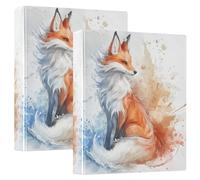 3 Ring Binder Watercolour Fox A4 Binders with Clip Hold 200 Sheets with PVC Pockets Files Organisation for School Office Supplies 2 Pack