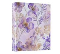 3 Ring Binder Watercolour Purple Gold Flower A4 Binders with Clip Hold 200 Sheets with PVC Pockets Files Organisation for School Office Supplies 1 Pack