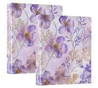 3 Ring Binder Watercolour Purple Gold Flower A4 Binders with Clip Hold 200 Sheets with PVC Pockets Files Organisation for School Office Supplies 2 Pack