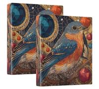 3 Ring Binder Western Birds Blue A4 Binders with Clip Hold 200 Sheets with PVC Pockets Files Organisation for School Office Supplies 2 Pack