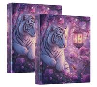 3 Ring Binder White Tiger Purple Rose A4 Binders with Clip Hold 200 Sheets with PVC Pockets Files Organisation for School Office Supplies 2 Pack
