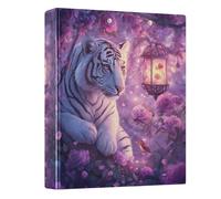 3 Ring Binder White Tiger Purple Rose A4 Binders with Clip Hold 200 Sheets with PVC Pockets Files Organisation for School Office Supplies 1 Pack