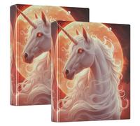 3 Ring Binder White Unicorn Under The Moon A4 Binders with Clip Hold 200 Sheets with PVC Pockets Files Organisation for School Office Supplies 2 Pack