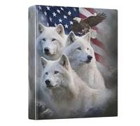 3 Ring Binder White Wolves Eagle American Flag A4 Binders with Clip Hold 200 Sheets with PVC Pockets Files Organisation for School Office Supplies 1 Pack