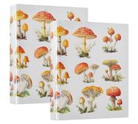 3 Ring Binder Wild Mushrooms A4 Binders with Clip Hold 200 Sheets with PVC Pockets Files Organisation for School Office Supplies 2 Pack