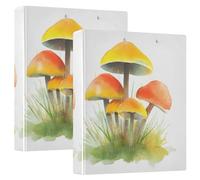 3 Ring Binder Wild Yellow Mushrooms A4 Binders with Clip Hold 200 Sheets with PVC Pockets Files Organisation for School Office Supplies 2 Pack