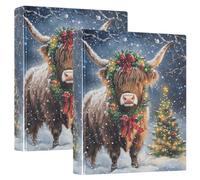 3 Ring Binder Winter Highland Cow A4 Binders with Clip Hold 200 Sheets with PVC Pockets Files Organisation for School Office Supplies 2 Pack