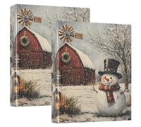 3 Ring Binder Winter Snowman A4 Binders with Clip Hold 200 Sheets with PVC Pockets Files Organisation for School Office Supplies 2 Pack