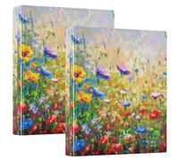3 Ring Binder with 3 Rings for Wild Flower Painting, Contains 200 Sheets Round Ring Recipe Binder, 31.5 x 27 x 6 cm, 1 Pack