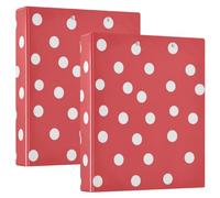 3 Ring Binder with Inner Pockets, 1/2 Pack, 200 Sheets, White with Red Dots with Red Background