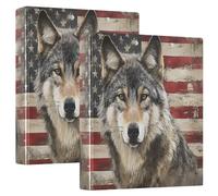 3 Ring Binder Wolf American Flag A4 Binders with Clip Hold 200 Sheets with PVC Pockets Files Organisation for School Office Supplies 2 Pack