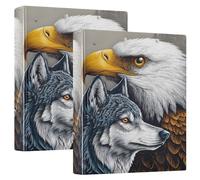 3 Ring Binder Wolf and Eagle A4 Binders with Clip Hold 200 Sheets with PVC Pockets Files Organisation for School Office Supplies 2 Pack