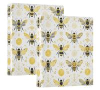 3 Ring Binder Yellow Bee Lemon A4 Binders with Clip Hold 200 Sheets with PVC Pockets Files Organisation for School Office Supplies 2 Pack