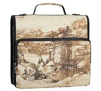 3 Ring Binders 1 1/2 Inch D Ring Leonardo da Vinci Landscape Arno Valley Zipper Binder Organizer Binders with Strap Middle School Bag Funny Multi Pockets Large Portfolio Folder