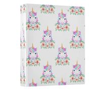 3 Ring Binders 1.5 Inch, Cute Unicorns Flowers White Decorative Cute Binder with Anti-Slip Clip, Basic Binder Organizer for School Office Home, 1 Pack