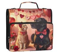 3 Ring Binders 1.5 Inch D Ring Valentine Love Pets Cat Dog Zip up Binder Organizer School Binders Bag with Shoulder Strap Funny Storage Portfolio Folder with Handle