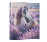 3 Ring Binders 1.5 Inch, Horse Violet Lavender Cute Binder Three Ring with 3 Interior Pockets, Basic Binder Notebook for School Supplies, 1 Pack