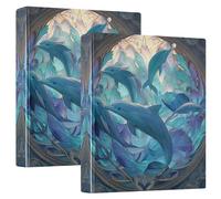 3 Ring Binders 1.5in Binder Round Rings Holds 200 Sheets with Interior Clear Pockets Clipboard for Office School Work,2 Pack Five Dolphins