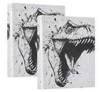 3 Ring Binders 1.5in Binder Round Rings Holds 200 Sheets with Interior Clear Pockets Clipboard for Office School Work,2 Pack Dinosaur Roar