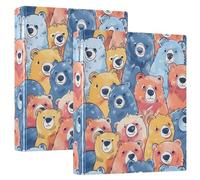 3 Ring Binders Colorful Cute Bears 1.5in Binder Round Rings Holds 200 Sheets with Interior Clear Pockets Clipboard for Office School Work,2 Pack