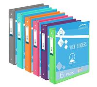 3 Ring Binders, Durable 1” Round Ring, Holds 8.511inch Papers, with 2 Pockets,6 Colors Binder Assorted Pack