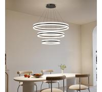 3 Ring Circular Modern LED Chandelier, Dimmable Pendant Light for Dining Room, Adjustable 3000K-6500K, Black Ceiling Hanging Light Fixture Over Table for Living Room, Kitchen Island, Foyer, Entryway