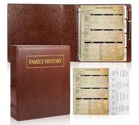 3 Ring Family History Binder 50 Sheet 12th Generation Family Group Sheets 16 Sheets Genealogy Binder Dividers Family Tree Charts to Fill in with PVC Pocket Pen Loop Brown