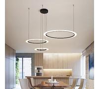 3-Ring LED Chandelier Black Dimming Circular Round Chandelier for Dining Table Nordic Farmhouse Large Pendant Lights Kitchen Island Living Room Bedroom Hotel Foyer Office, 3000-6000K