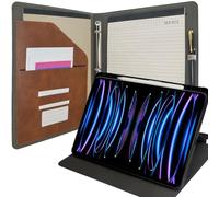 3 Ring Portfolio with iPad Holder, Business Padfolio with Clipboard & Rotating Stand Case for iPad Pro 12.9 inch 6th/5th/4th Generation, Professional Tablet Organizer Folder, Coffee
