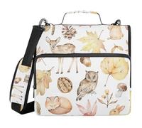 3 Ring Zipper Binder Autumn Cute Woodland Animals, 1.5 Inch Ring Binder Organizer Bag with Shoulder Strap Fits 13 Inch Laptop and 500 Sheets