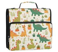 3 Ring Zipper Binder Bag Multi-Pocket Zipper Portfolio for Office School Cute Cartoon Dinosaur