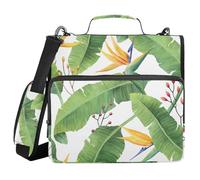 3 Ring Zipper Binder Banana Leaves Bird of Paradise Flowers, 1.5 Inch Ring Binder Organizer Bag with Shoulder Strap Fits 13 Inch Laptop and 500 Sheets
