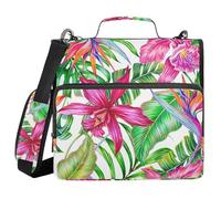 3 Ring Zipper Binder Bird of Paradise Flower Botanical Hawaiian, 1.5 Inch Ring Binder Organizer Bag with Shoulder Strap Fits 13 Inch Laptop and 500 Sheets