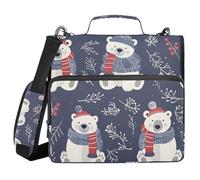 3 Ring Zipper Binder Cute Hand Drawn Polar Bear, 1.5 Inch Ring Binder Organizer Bag with Shoulder Strap Fits 13 Inch Laptop and 500 Sheets