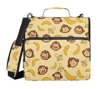3 Ring Zipper Binder Cute Monkey Banana Binders Bag with Shoulder Strap 500 Sheets Paper Organizer Trapper Keeper Documents Storage File Folder for School Office