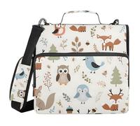3 Ring Zipper Binder Cute Woodland Animals, 1.5 Inch Ring Binder Organizer Bag with Shoulder Strap Fits 13 Inch Laptop and 500 Sheets