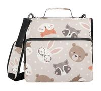 3 Ring Zipper Binder Cute Woodland Animals Glasses, 1.5 Inch Ring Binder Organizer Bag with Shoulder Strap Fits 13 Inch Laptop and 500 Sheets