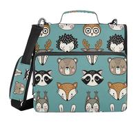 3 Ring Zipper Binder Cute Woodland Animals Head, 1.5 Inch Ring Binder Organizer Bag with Shoulder Strap Fits 13 Inch Laptop and 500 Sheets