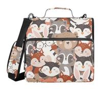 3 Ring Zipper Binder Cute Woodland Animals Seamless, 1.5 Inch Ring Binder Organizer Bag with Shoulder Strap Fits 13 Inch Laptop and 500 Sheets