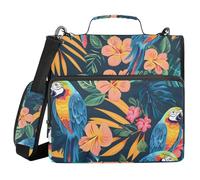 3 Ring Zipper Binder Exotic Parrot Birds, 1.5 Inch Ring Binder Organizer Bag with Shoulder Strap Fits 13 Inch Laptop and 500 Sheets