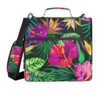 3 Ring Zipper Binder Hibiscus Palm Bird of Paradise, 1.5 Inch Ring Binder Organizer Bag with Shoulder Strap Fits 13 Inch Laptop and 500 Sheets